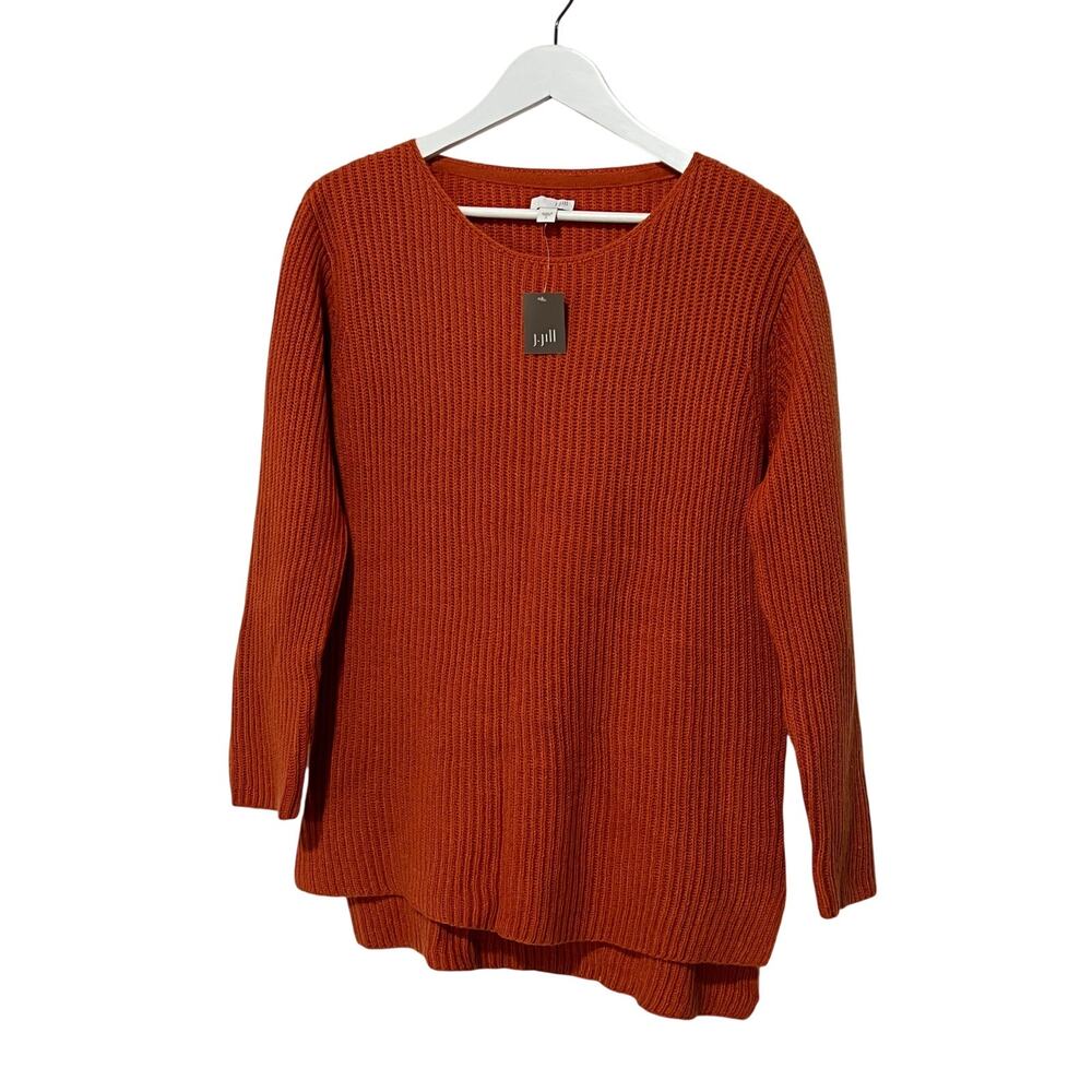 J. JILL WOMENS SMALL PULLOVER ROUND NECK WOOL BLEND SWEATER BURNT ORANGE NEW - Picture 2 of 12